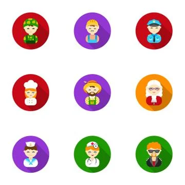 Profession set icons in flat style. Big collection of profession vector symbol Stock Illustration