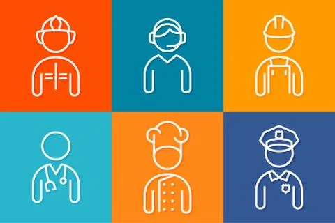 Profession set line icons. Set of people avatars. Stock Illustration