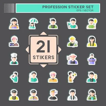 Profession Sticker Set in trendy isolated on black background Stock-Illustration