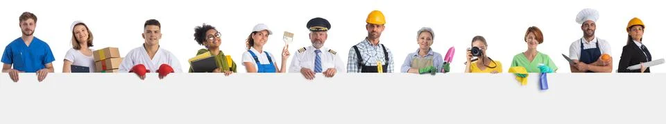 Profession workers with empty banner Stock Photos