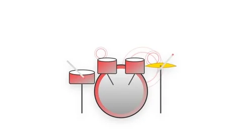 A professional 2D flat icon of a drum kit featuring a red and silver gradie.. Stock-Footage 346202430