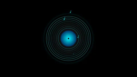 Professional 2D flat icon of a spinning black vinyl record featuring concen.. Stock-Footage 346202444