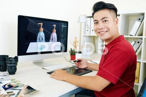 Professional 3D designer working on visualization Stock Photos