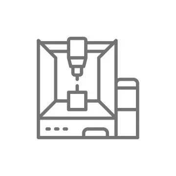 Professional 3d printer, 3 dimensional model line icon. Stock Illustration