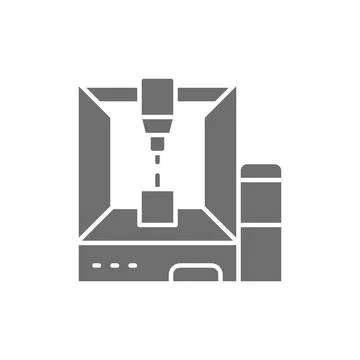 Professional 3d printer, 3 dimensional model grey icon. Stock Illustration