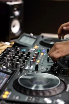 Professional 4 channel DJ controller Stock Photos
