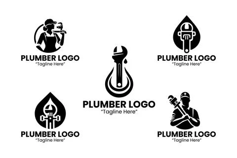 Professional 5 Plumber Logo Set design in modern minimalist style Black and.. Illustration
