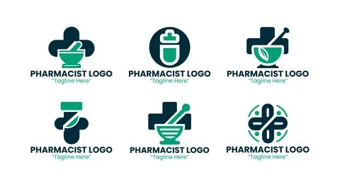 Professional 6 Pharmacist Logo Set for Medicine, Pharmacy, and Healthcare B.. Stock Illustration
