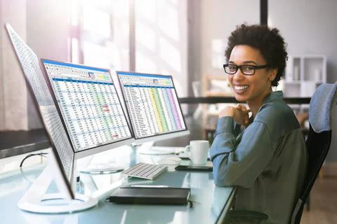 Professional Accountant Using Computer Screen 스톡 사진