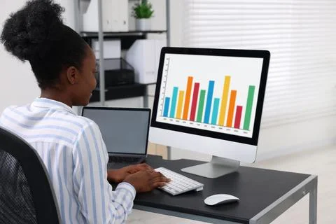 Professional accountant working on computer at desk in office Stock Photos