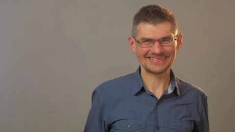 Professional actor performs emotions of happiness smiling Stock Footage 135131302
