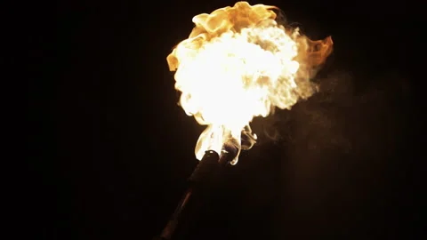 Professional actor performs fire trick smiling at darkness Video stock 170155927