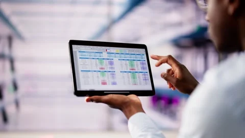 Professional Analyst Employee Using Spreadsheet Data Stock Footage 274773017