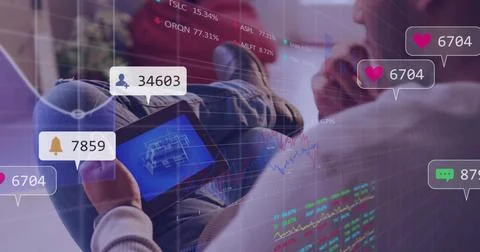 Professional analyzing 3D model on tablet in office, with floating notificati Stock Photos