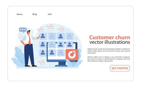 Professional analyzing customer churn on a digital screen. Stock Illustration