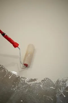 Professional Application of Self-Leveling Resin on Concrete Floor 库存照片