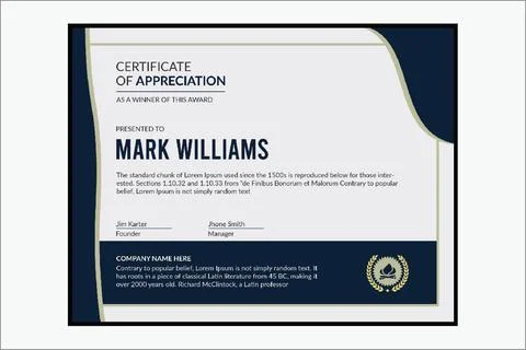 Professional Appreciation certificate design Stock Illustration
