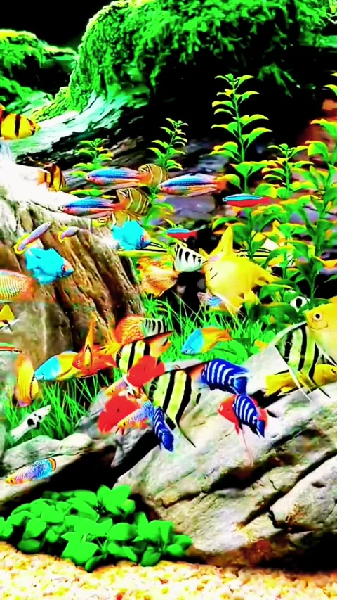 Professional Aquascaped Planted Aquarium with Tiny Fish Video stock 337756520