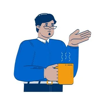 Professional arab man gesturing while holding hot coffee mug 2D doodle char.. 스톡 일러스트