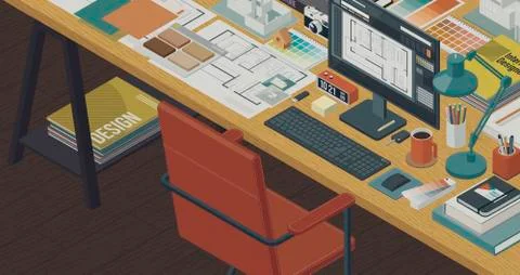 Professional architect and interior designer isometric desktop Illustrazione stock