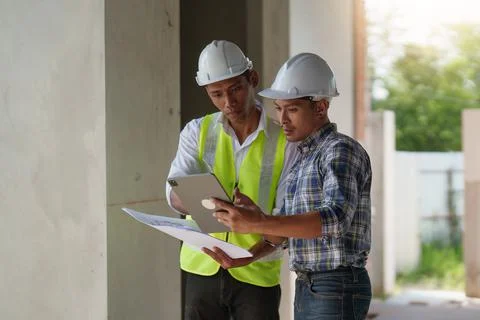 Professional architect designer structural engineer team colleagues discussing Fotos de archivo