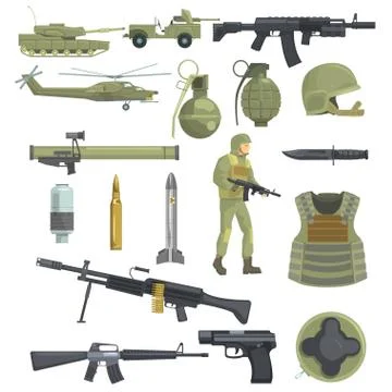 Professional Army Infantry Forces Weapons, Transportation And Soldier Equipment Stock Illustration