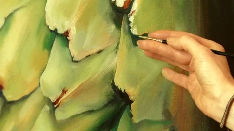 Professional artist working in her workshop studio - close-up video Видео 82787417