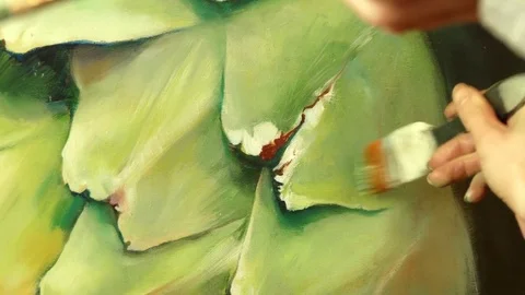 Professional artist working in her workshop studio - close-up video Stock Footage 82787579