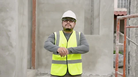 Professional Asian construction worker in construction site with cement Stock Footage 264035180