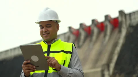 Professional asian maintenance engineer man inspection with tablet. Stock Footage 247105004