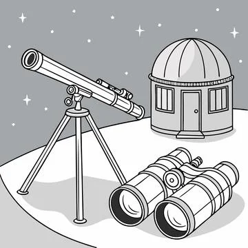 Professional Astronomy Equipment Vector Set with Telescope and Binoculars Stock Illustration