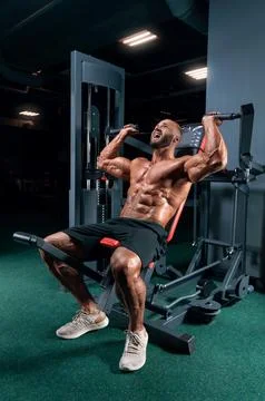 Professional athlete doing shoulder workout in the gym. Bodybuilding, fitne.. Stock Photos