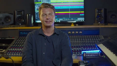 Professional Audio Engineer at work on radio produce podcast, Music Creator Stock Footage 140599422