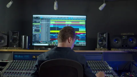 Professional Audio Engineer at work on radio produce podcast, Music Creator 스톡 동영상 140599583