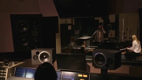 Professional Audio Engineers at Work in Recording Studio Live Music Production Stock Footage 80166578