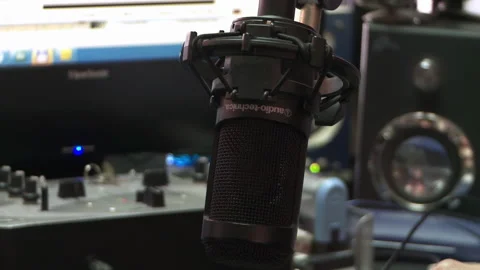 Professional Audio Equipment And Computer Monitor In Radio Studio - 4K Stock Footage 331325904