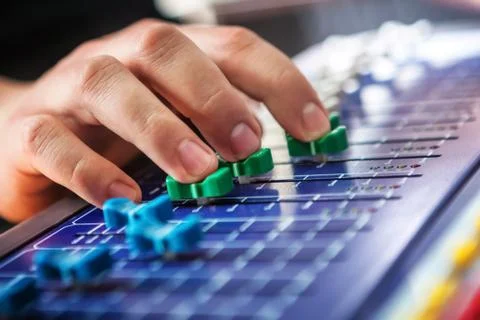 Professional audio mixing concole. Stock Photos