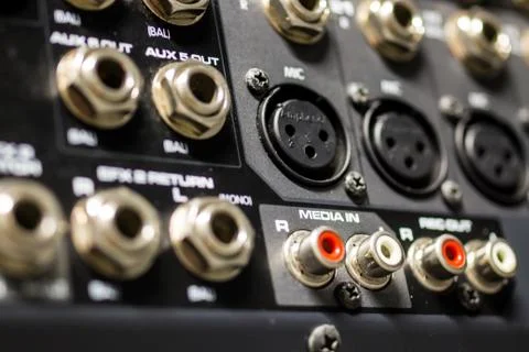 Professional Audio Mixing console inputs 库存照片