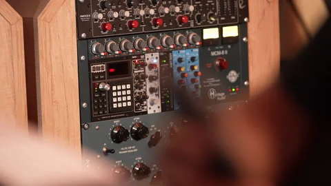 Professional audio rack equipment with processors and equalizers Video stock 331418049