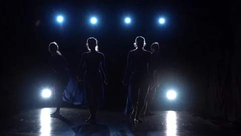 Professional ballerinas dancing elements of modern ballet. Slow motion. Stock Footage 111307155