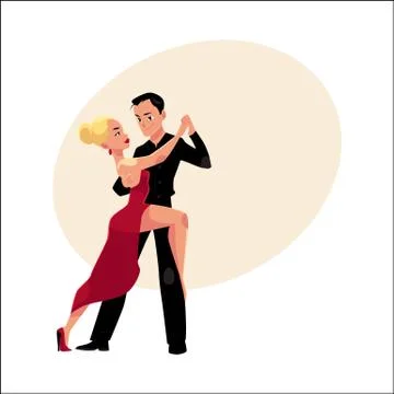 Professional ballroom dancers dancing tango, looking at each other Stock Illustration