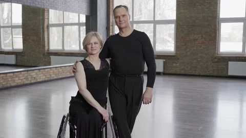 Professional ballroom dancers posing in dance hall Stock Footage 157918776