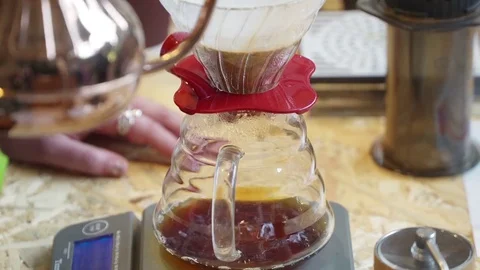 Professional barista, working at the bar. Making coffee with filter coffee Stock Footage 81564778