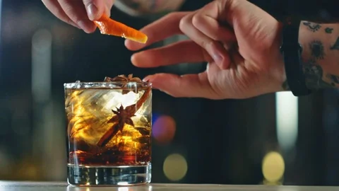 Professional bartender preparing a cocktail with ice Stock Footage 85602776