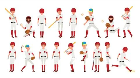 Professional Baseball Player . Powerful Hitter. Dynamic Action On The Stadium Stock Illustration