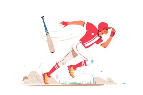 Professional baseball player running after ball Illustrazione stock