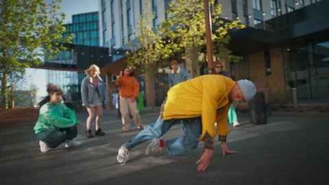 Professional Bboy Breakdancing In Circle Of Friends Stock Footage 252908241