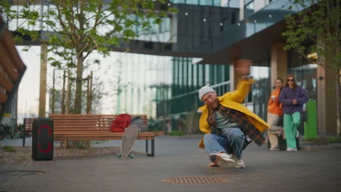 Professional Bboy Breakdancing In Circle Of Friends Stock Footage 252909901