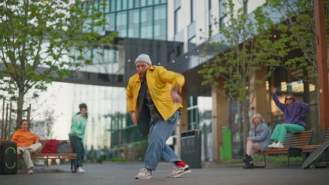 Professional Bboy Breakdancing In Circle Of Friends Stock Footage 252910469