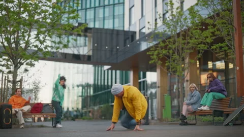 Professional Bboy Breakdancing In Circle Of Friends Stock Footage 252910608